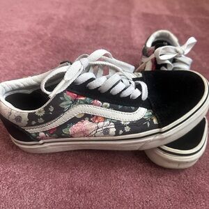 Vans Black and Floral Kids Sneakers